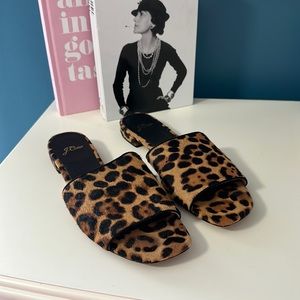 Faux horsehair slides in cheetah print by J Crew.